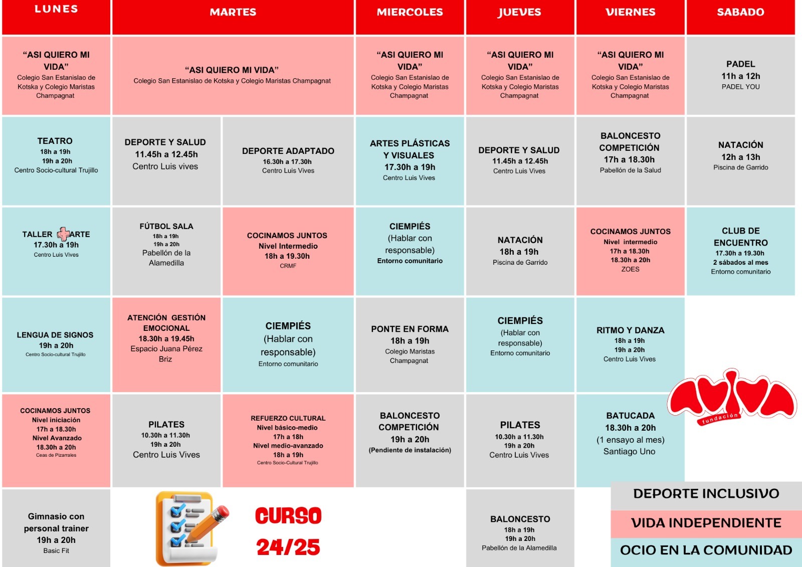 Agenda de actividades 2024-2025 Fundacion AVIVA